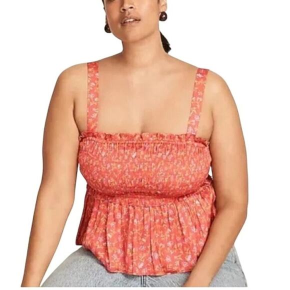 J. Crew Satin Floral Feartherweight Peplum Tank Coral Smocked Size‎ Medium - Picture 1 of 10